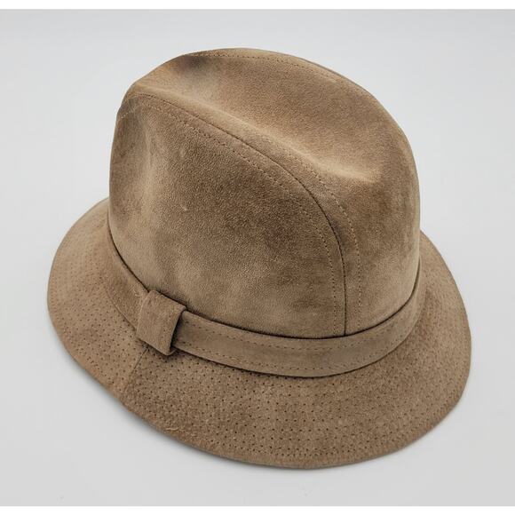 Vintage Totes Light Brown Suede Fedora Hat - Medium USA Made Indiana Jones Style - Picture 2 of 11
